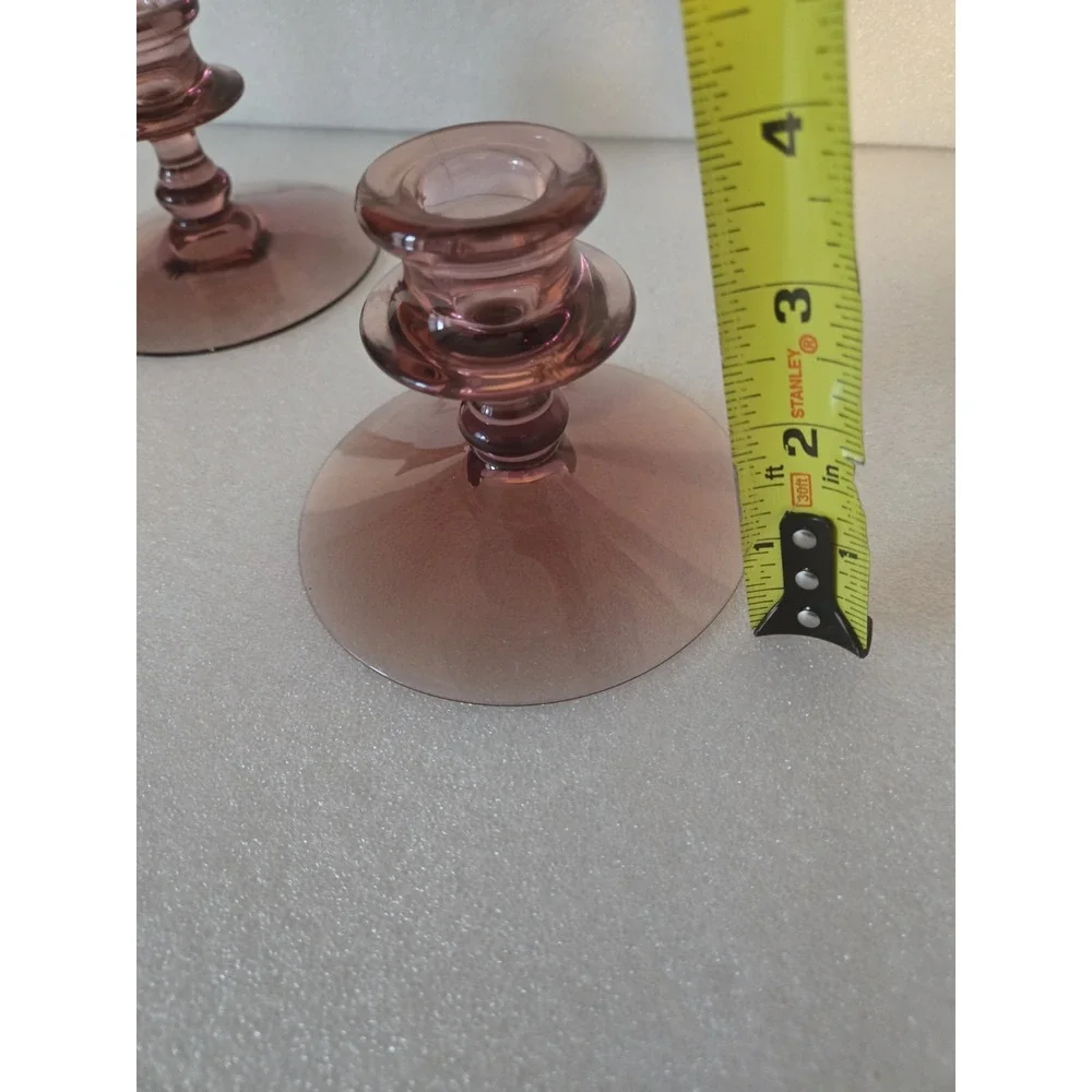 Vtg Purple Manganese Glass Tapper Candle Holders‎ Set UV Light Fostoria Orchid